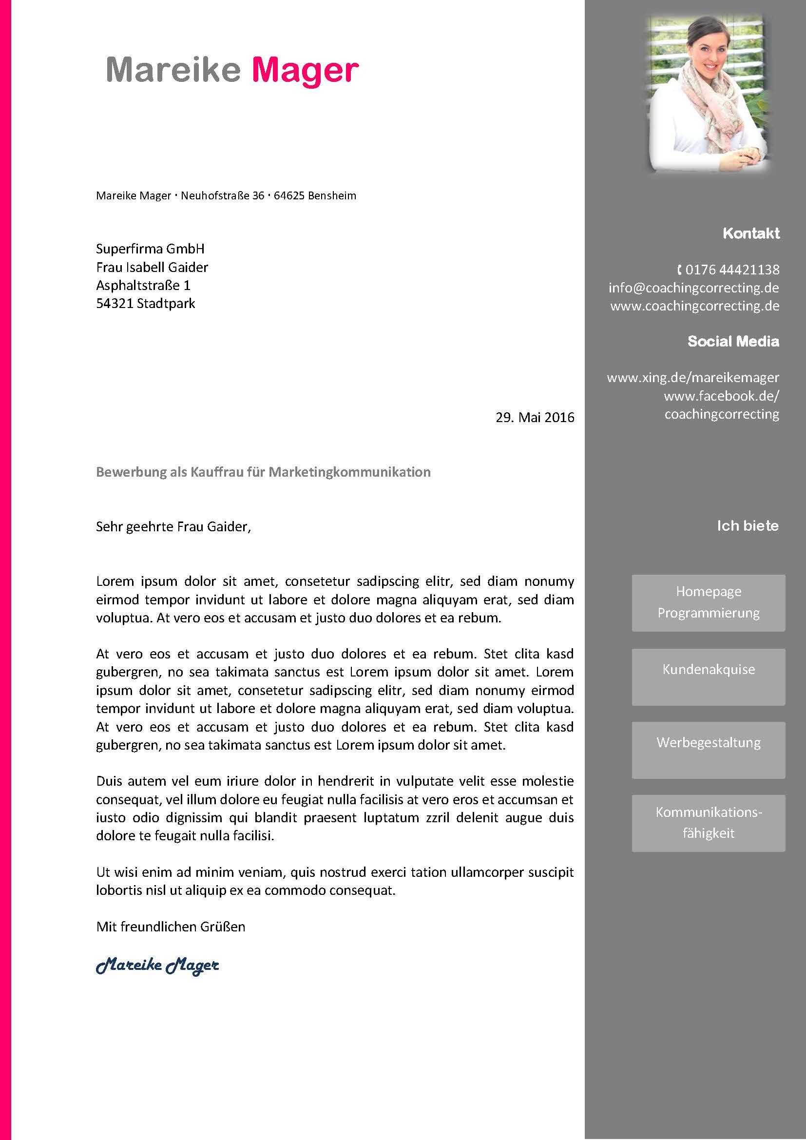 Individuelle Bewerbungsdesigns aus der Hand von C+C Coaching+Correcting